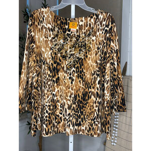 Women's Ruby Rd. 2X Brown Multicolor Animal Print Pullover Top, 2X